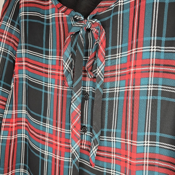 Draper James Tie Neck Flounce Shift Dress Plaid Longsleeve - Picture 5 of 13